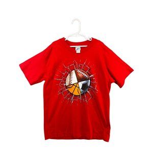 Pro Spirit Boys 4-Sport T-Shirt Red Short Sleeve Top EUC Size M (8/10)